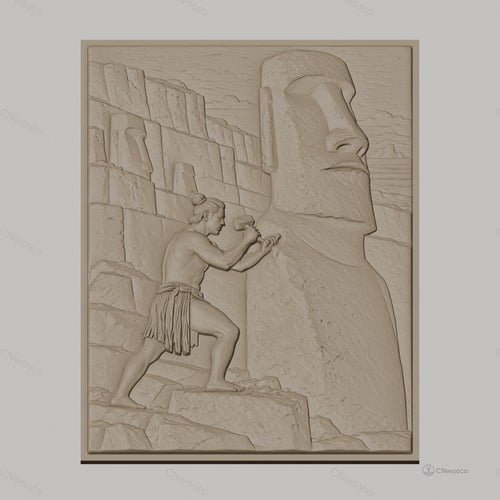 Fichier CNC & impression 3D statue Moaï et sculpteur, relief historique haute qualité relief STL