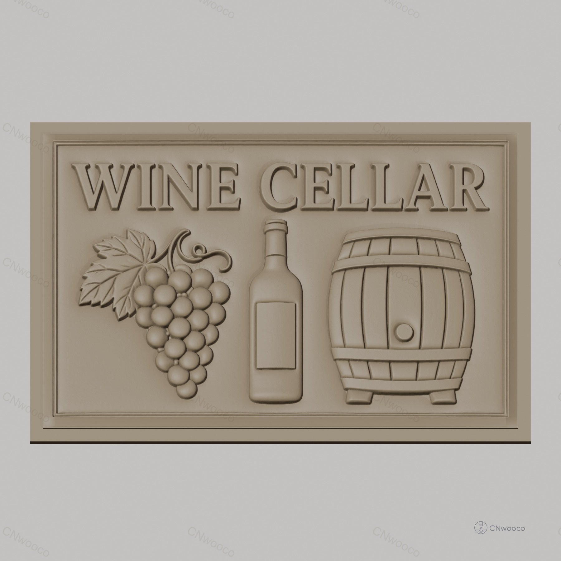 Fichier CNC & impression 3D Wine Cellar, grappes de raisin, bouteille de vin, tonneau, haute qualité relief STL