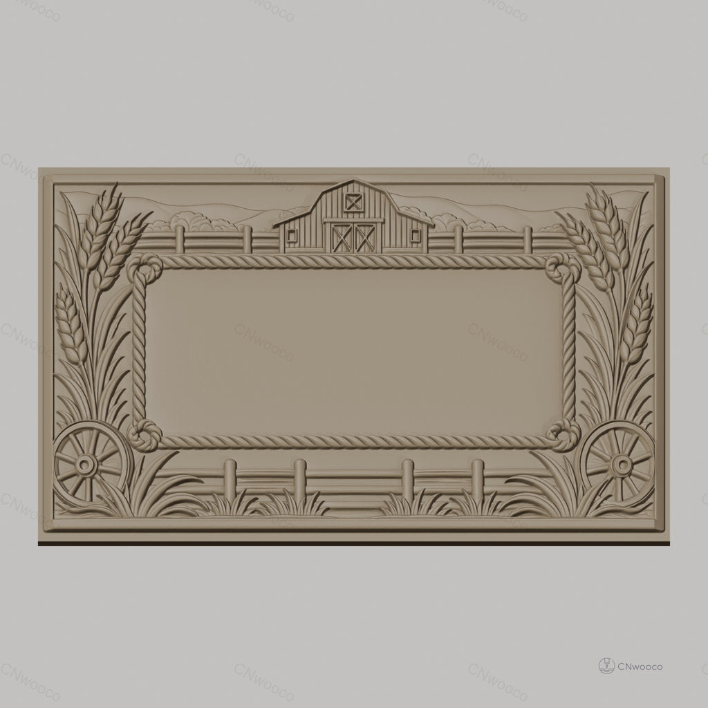 Fichier CNC & impression 3D paysage ferme, grange, épis de blé, roues et clôture, haute qualité relief STL