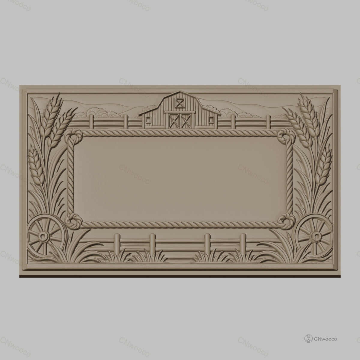 Fichier CNC & impression 3D paysage ferme, grange, épis de blé, roues et clôture, haute qualité relief STL