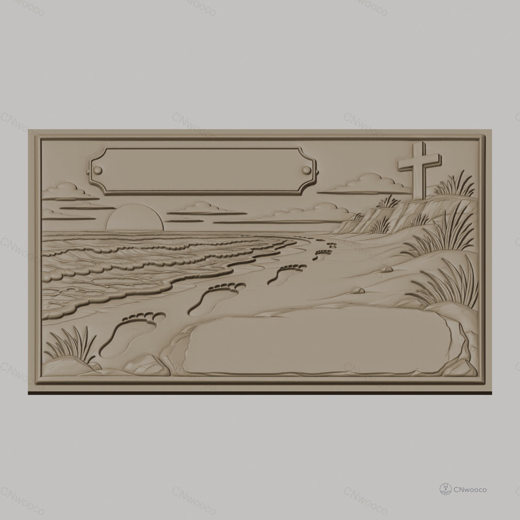 Fichier CNC & impression 3D paysage plage empreintes croix coucher de soleil haute qualité relief STL
