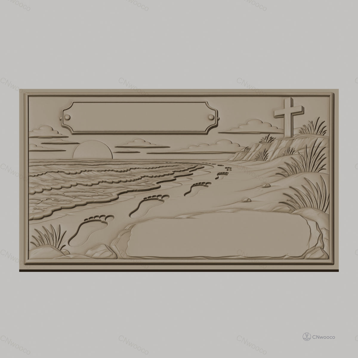 Fichier CNC & impression 3D paysage plage empreintes croix coucher de soleil haute qualité relief STL