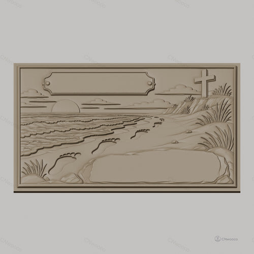 Fichier CNC & impression 3D paysage plage empreintes croix coucher de soleil haute qualité relief STL