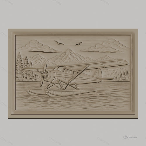 Fichier CNC & impression 3D hydravion sur lac, montagnes et forêts, haute qualité relief STL