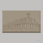 Fichier CNC & impression 3D montagne plateau croix christianisme, paysage relief hautes falaises, haute qualité relief STL