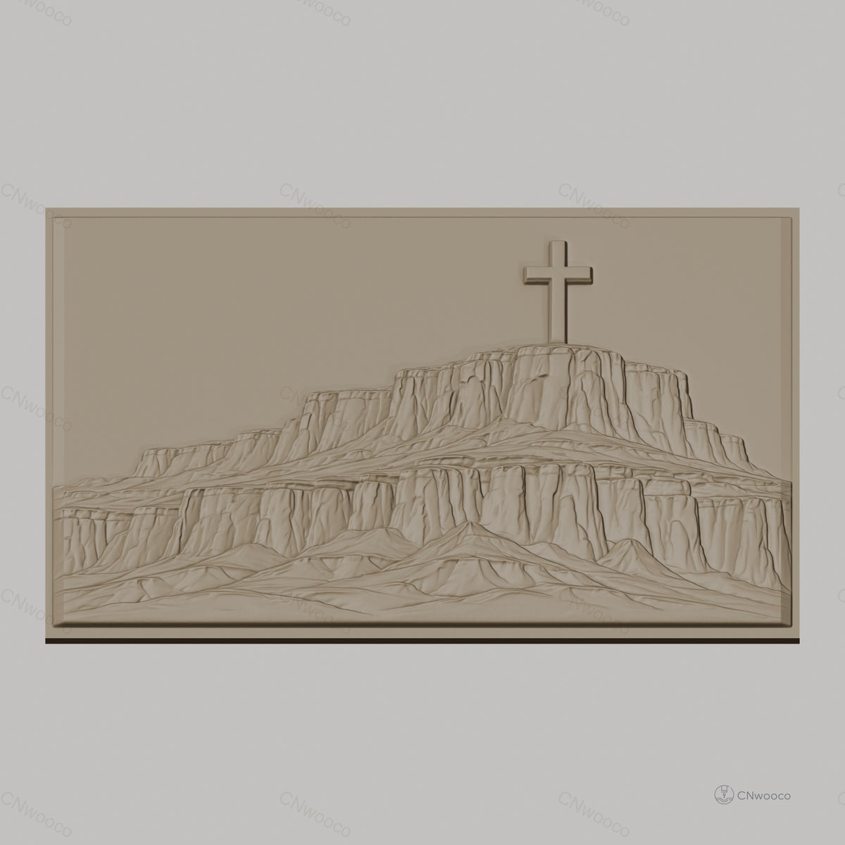 Fichier CNC & impression 3D montagne plateau croix christianisme, paysage relief hautes falaises, haute qualité relief STL