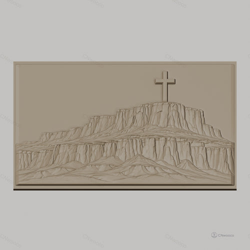 Fichier CNC & impression 3D montagne plateau croix christianisme, paysage relief hautes falaises, haute qualité relief STL