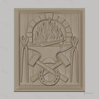 Fichier CNC & impression 3D forgeron, enclume, marteaux croisés, fer à cheval, pinces et feu, haute qualité relief STL