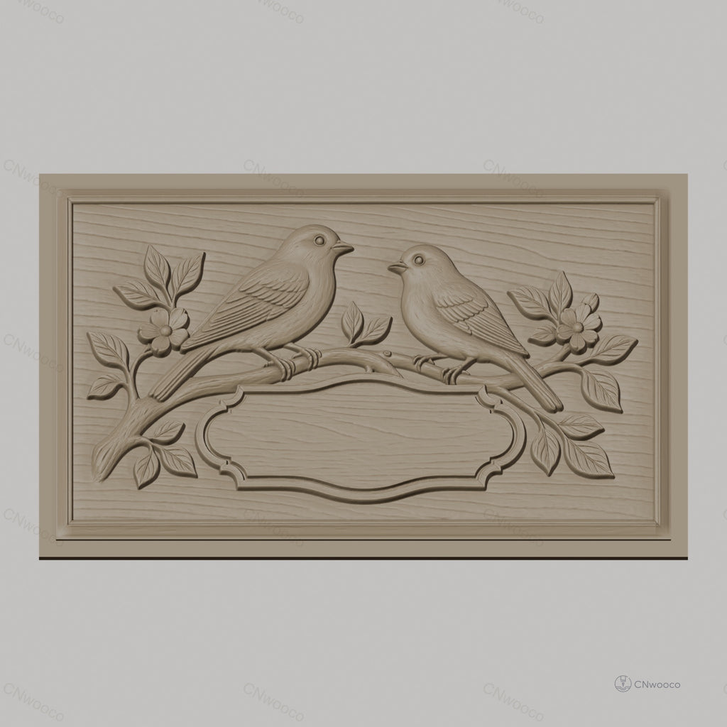 Fichier CNC & impression 3D oiseaux sur branche avec fleurs, haute qualité relief STL