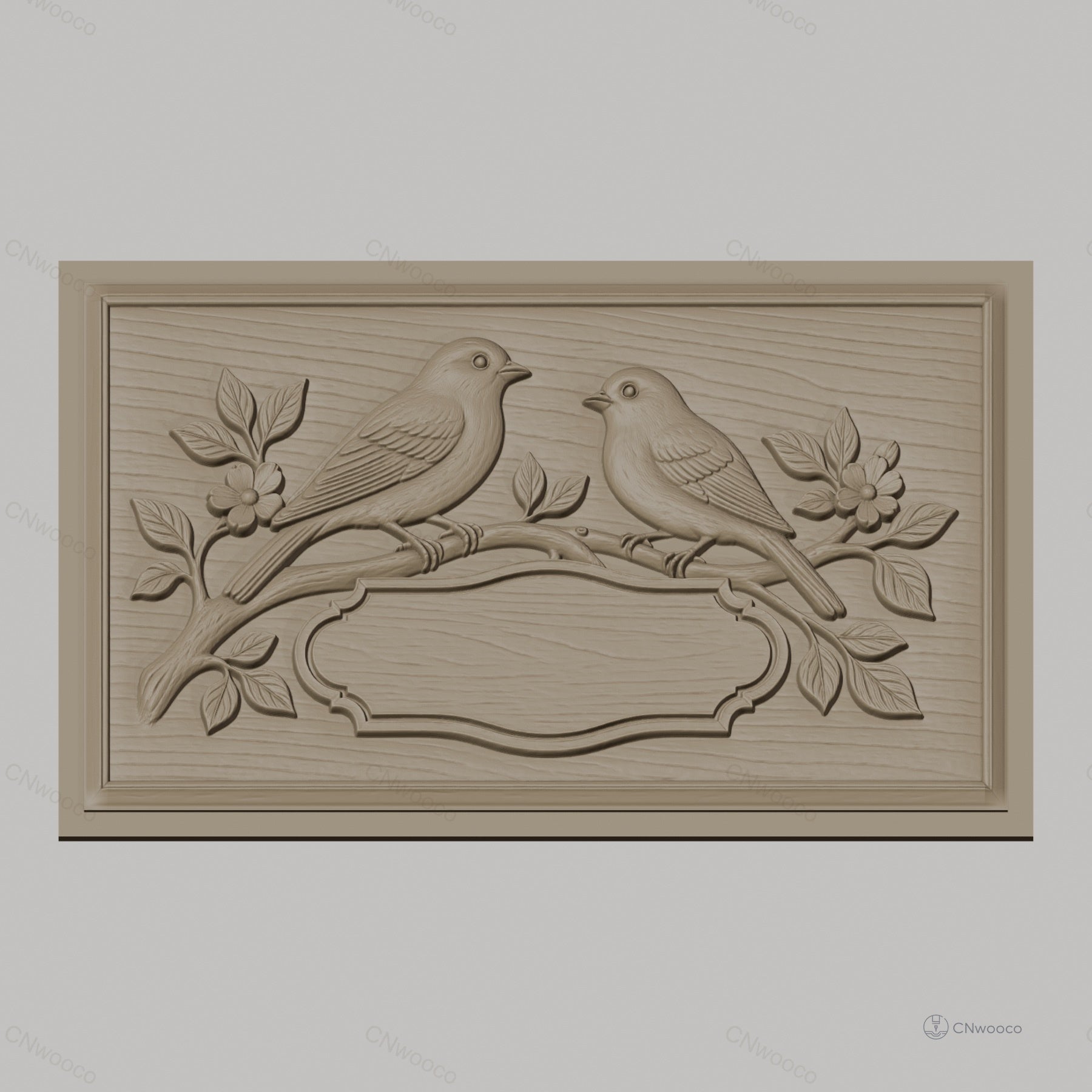 Fichier CNC & impression 3D oiseaux sur branche avec fleurs, haute qualité relief STL