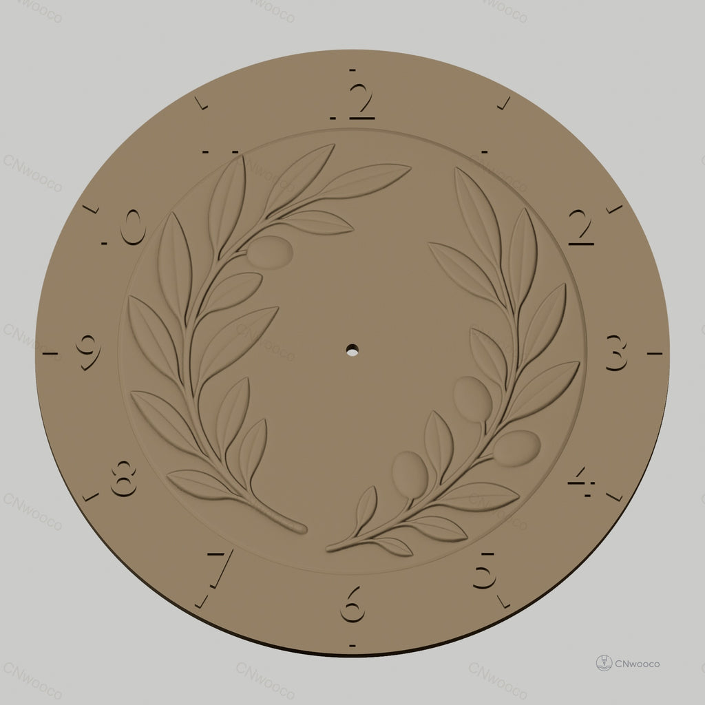 Fichier CNC & impression 3D horloge murale couronne d'olivier en relief STL
