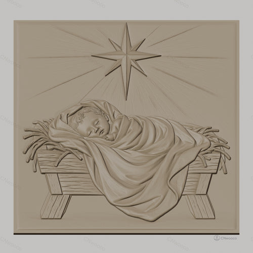 Fichier CNC & impression 3D naissance de Jésus, bébé dans la crèche avec étoile, haute qualité relief STL