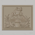 Fichier CNC & impression 3D Grenouille sur champignon, feuilles et herbes décoratives, haute qualité relief STL