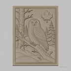 Fichier CNC & impression 3D hibou sur branche en forêt, feuille d'érable, haute qualité relief STL