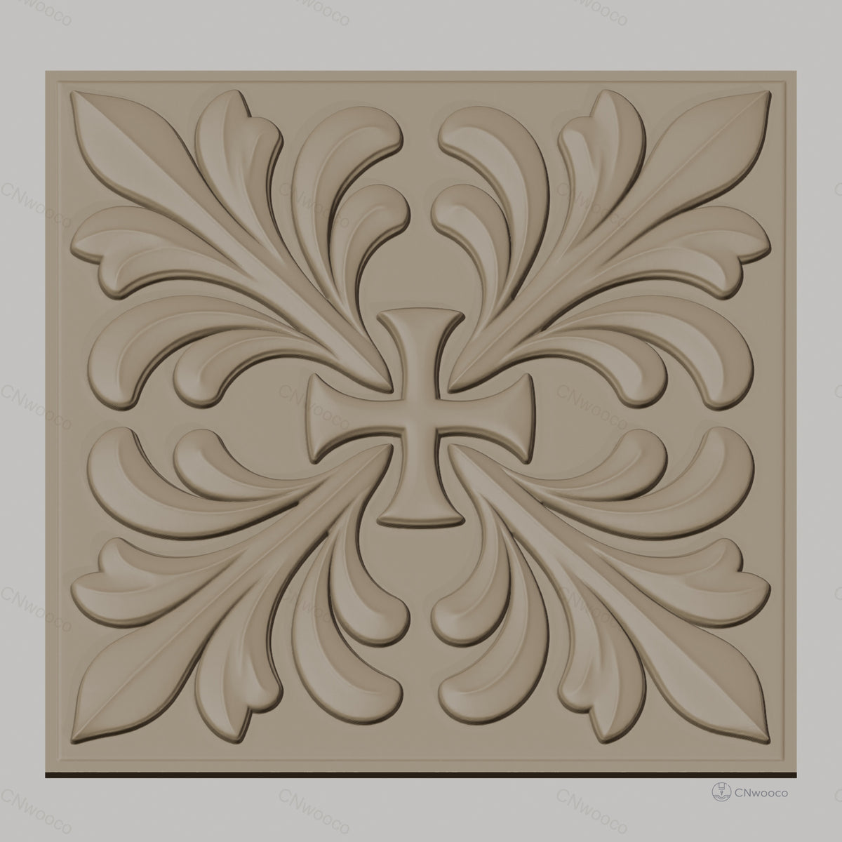 Fichier CNC & impression 3D croix avec feuilles décoratives, haute qualité relief STL