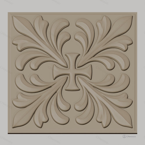Fichier CNC & impression 3D croix avec feuilles décoratives, haute qualité relief STL