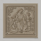 Fichier CNC & impression 3D Jésus avec enfants, scène religieuse florale, haute qualité relief STL