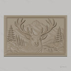 Fichier CNC & impression 3D cerf avec montagnes et arbres, haute qualité relief STL