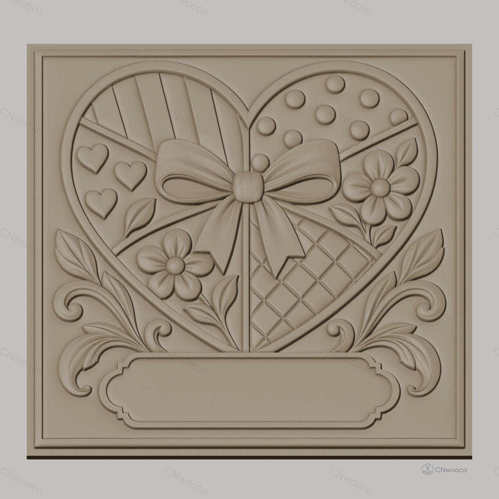 Fichier CNC & impression 3D motif coeur avec fleurs et noeud, décoration relief haute qualité relief STL