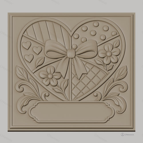 Fichier CNC & impression 3D motif coeur avec fleurs et noeud, décoration relief haute qualité relief STL