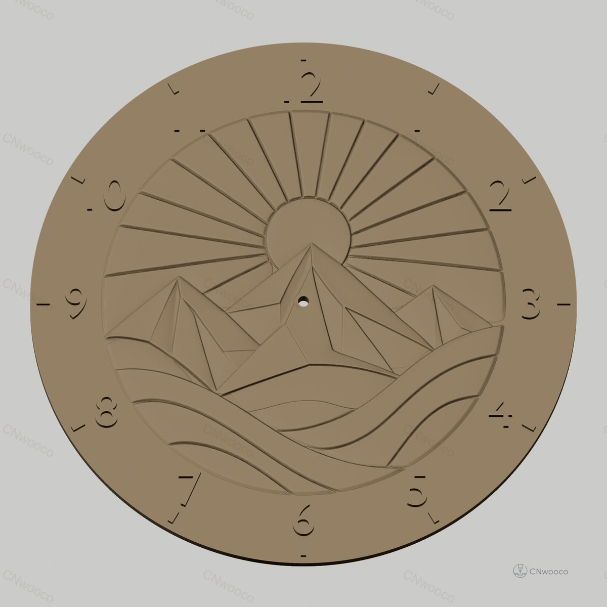 Fichier CNC & impression 3D horloge murale paysage montagne au soleil STL