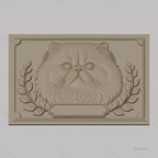 Fichier CNC & impression 3D chat persan, tête de chat avec feuillage, haute qualité relief STL