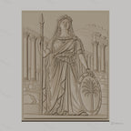 Fichier CNC & impression 3D reine antique, lance bouclier palmier colonnes grecques, haute qualité relief STL