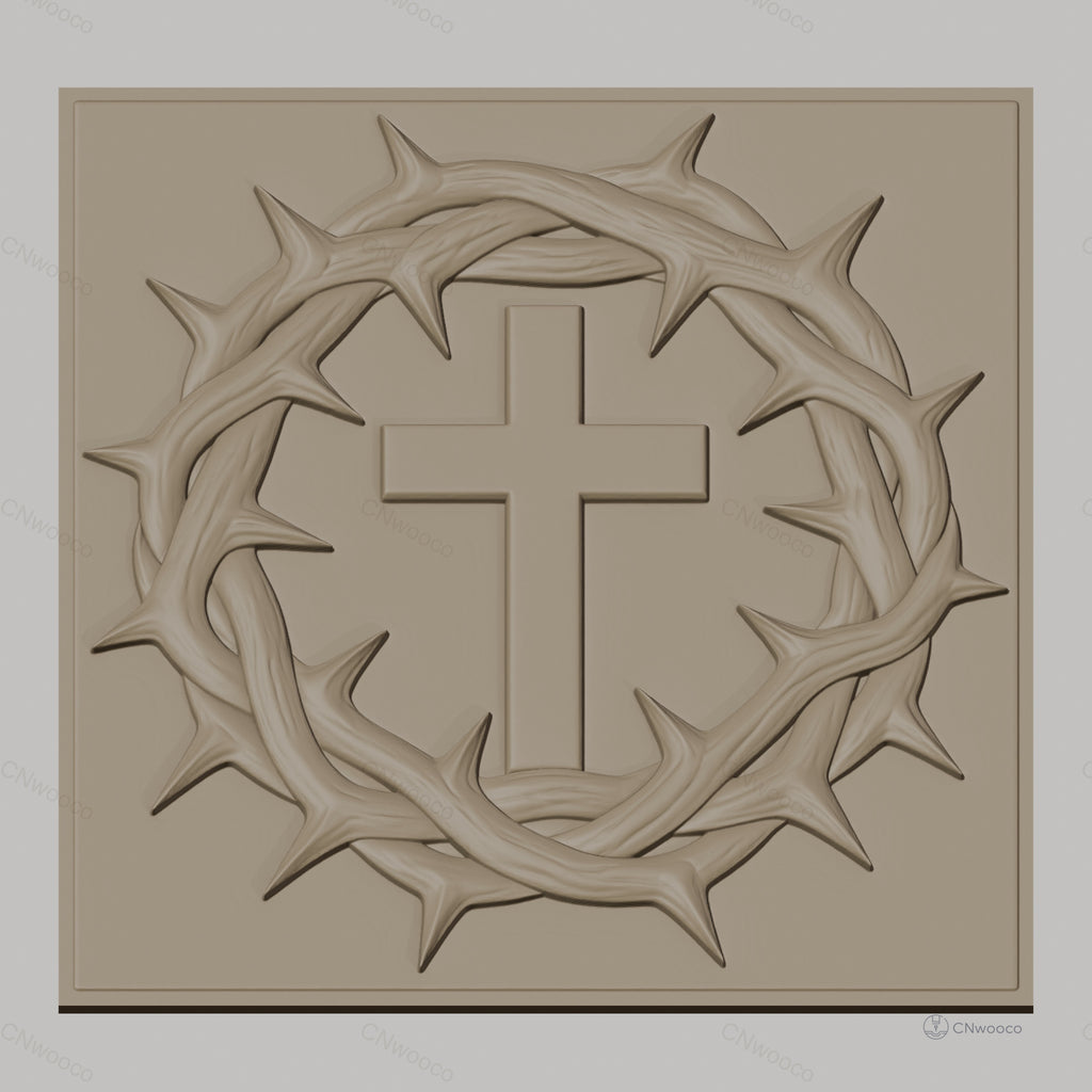 Fichier CNC & impression 3D Croix chrétienne et couronne d'épines, haute qualité relief STL