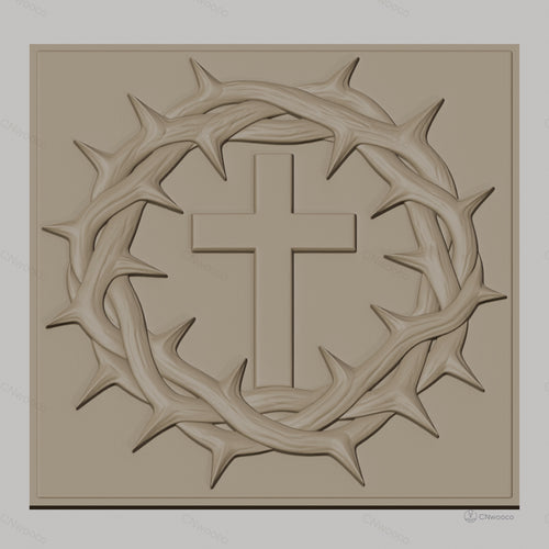 Fichier CNC & impression 3D Croix chrétienne et couronne d'épines, haute qualité relief STL