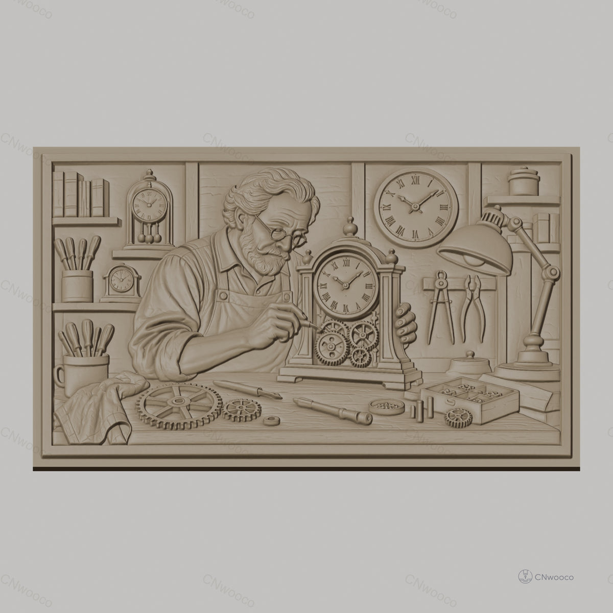 Fichier CNC & impression 3D horloger réparant montre, engrenages, outils d'atelier, haute qualité relief STL