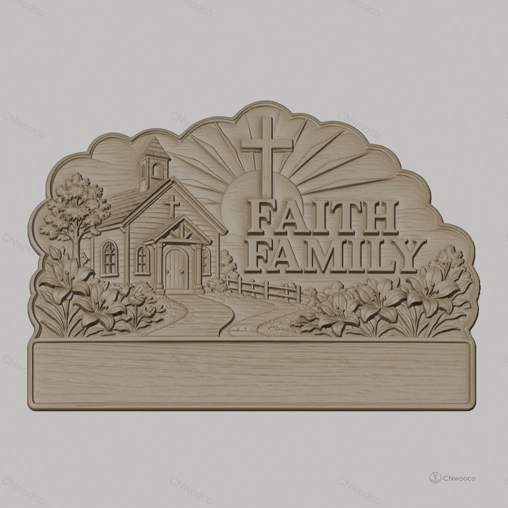 Fichier CNC porte-clés mural enseigne décorative foi famille, décor église et nature, STL très haute qualité