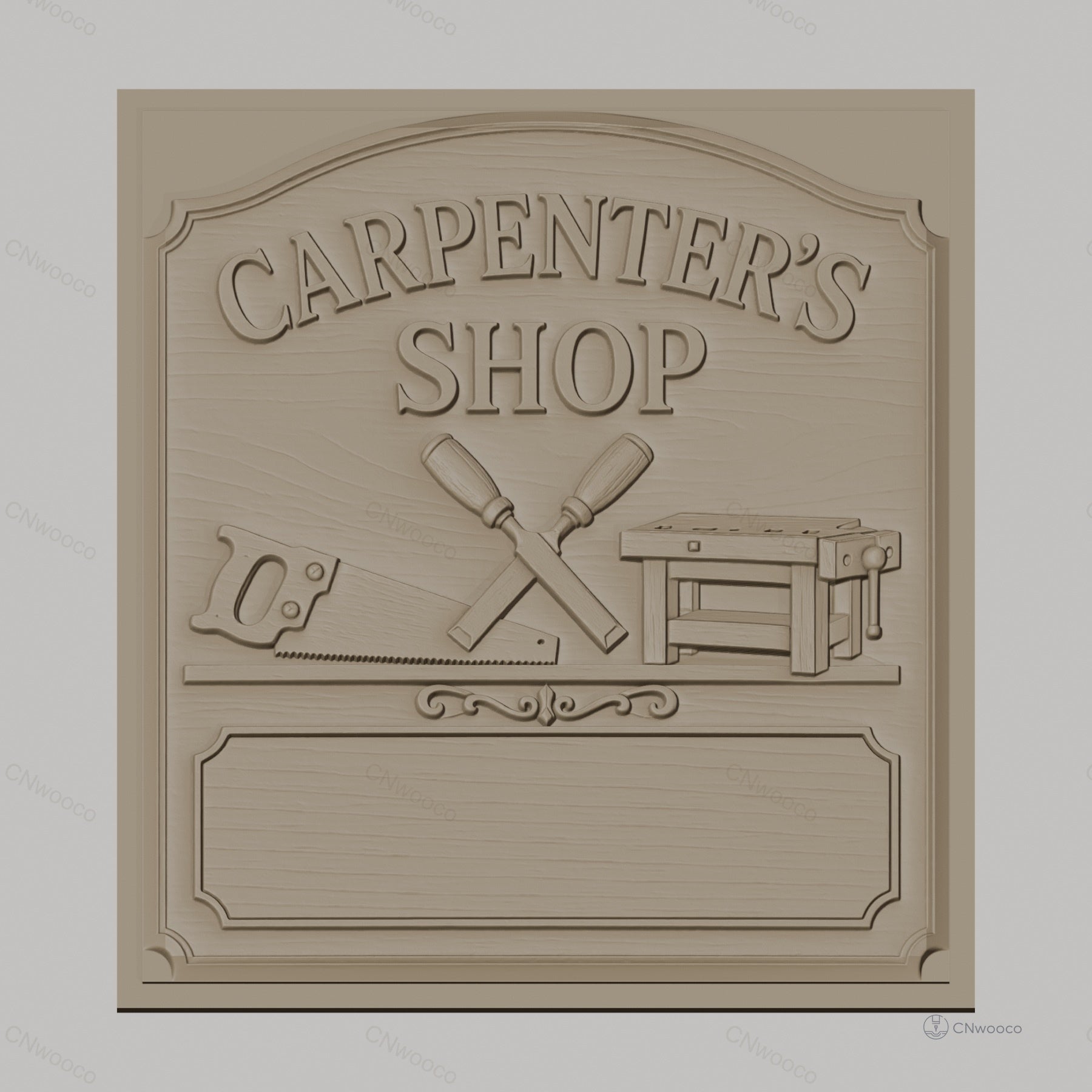Fichier CNC & impression 3D atelier de menuiserie, scie, ciseaux à bois et établi, haute qualité relief STL