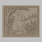 Fichier CNC & impression 3D lapin dans la nature avec fleurs et arbre, haute qualité relief STL