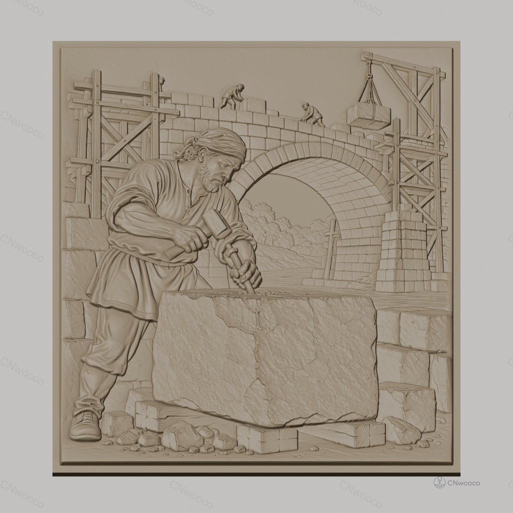 Fichier CNC & impression 3D construction pont, ouvrier tailleur de pierre, haute qualité relief STL
