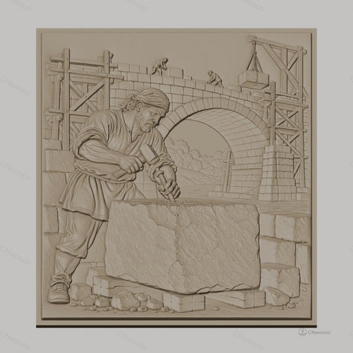 Fichier CNC & impression 3D construction pont, ouvrier tailleur de pierre, haute qualité relief STL