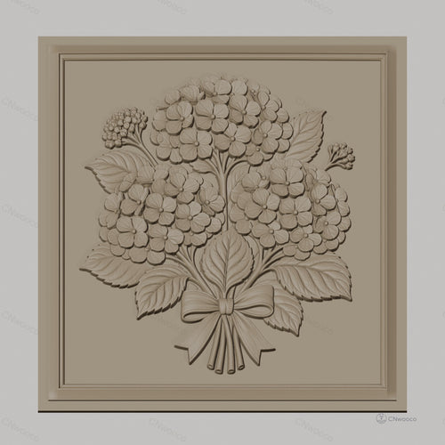 Fichier CNC & impression 3D bouquet d'hortensias, fleurs et feuilles en relief, haute qualité relief STL