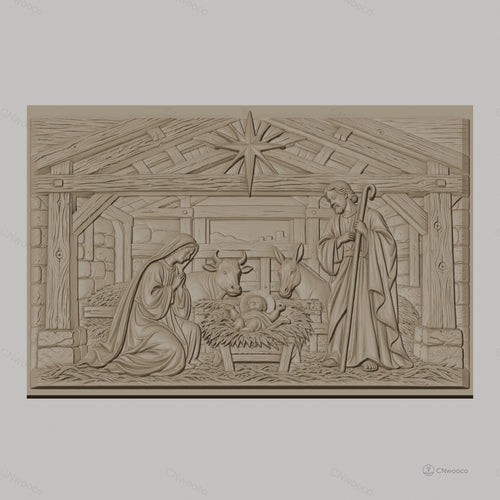 Fichier CNC & impression 3D Nativité, crèche avec Marie Joseph enfant animaux, haute qualité relief STL