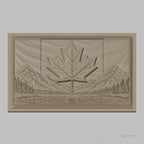 Fichier CNC & impression 3D drapeau canadien, feuille d'érable, montagnes, rivière, pins boisée, haute qualité relief STL