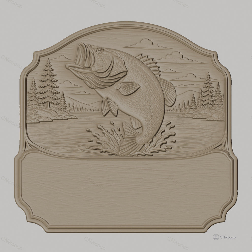Fichier CNC & impression 3D plaque décorative poisson sautant lac, forêt, nature, STL très haute qualité