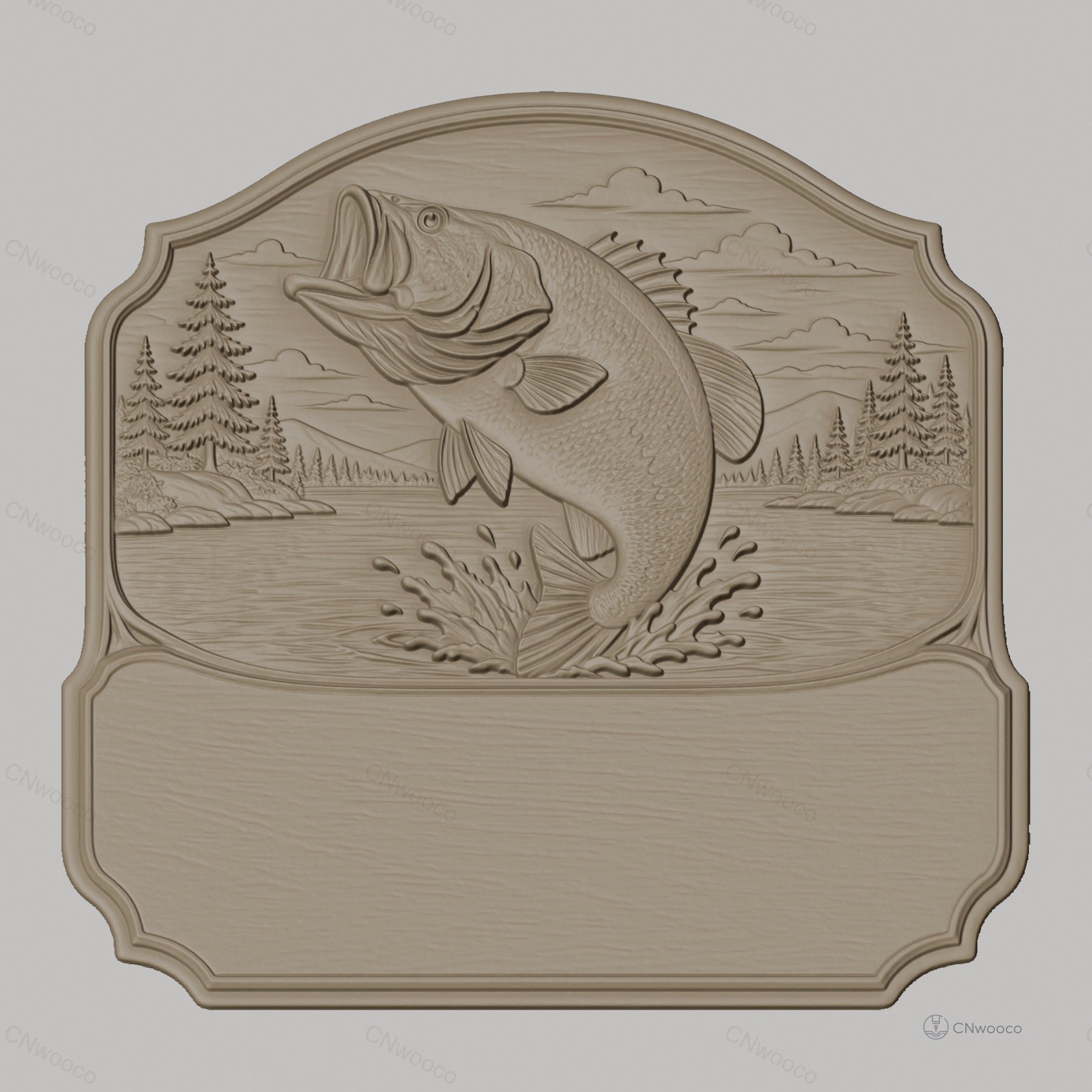 Fichier CNC & impression 3D plaque décorative poisson sautant lac, forêt, nature, STL très haute qualité