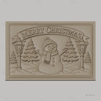 Fichier CNC & impression 3D Noël, bonhomme de neige, sapins et lampadaires, haute qualité relief STL
