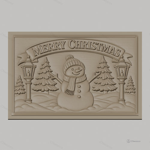 Fichier CNC & impression 3D Noël, bonhomme de neige, sapins et lampadaires, haute qualité relief STL