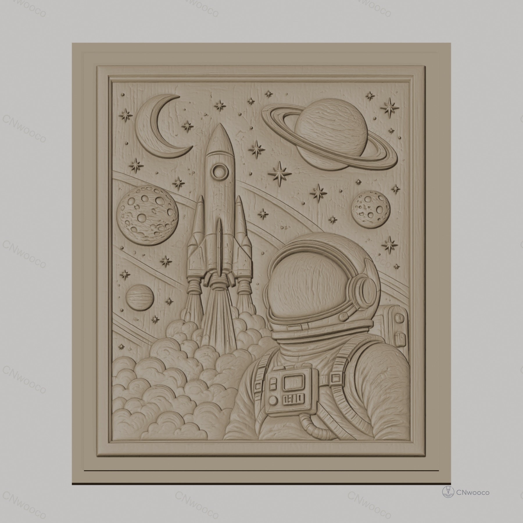 Fichier CNC & impression 3D espace, astronaute, fusée, planètes, haute qualité relief STL