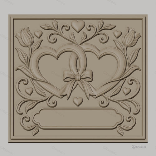 Fichier CNC & impression 3D mariage, cœurs entrelacés avec fleurs et nœud, haute qualité relief STL