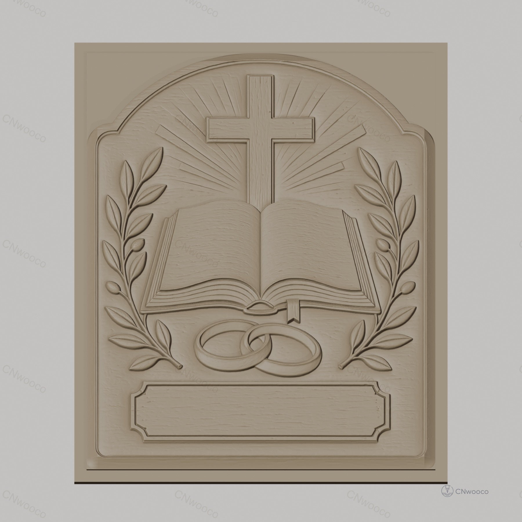 Fichier CNC & impression 3D thème mariage religieux, croix, livre ouvert, alliances, feuilles, haute qualité relief STL