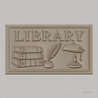 Fichier CNC & impression 3D bibliothèque, livres empilés, plume en encrier, lampe vintage, haute qualité relief STL