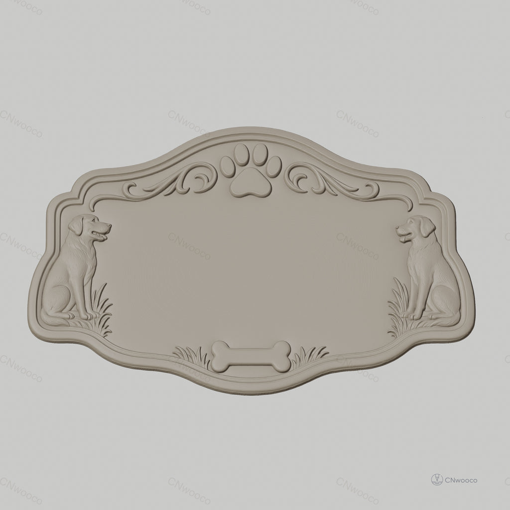 Fichier CNC & impression 3D plaque nom pour chien, décor chiens et os, STL très haute qualité