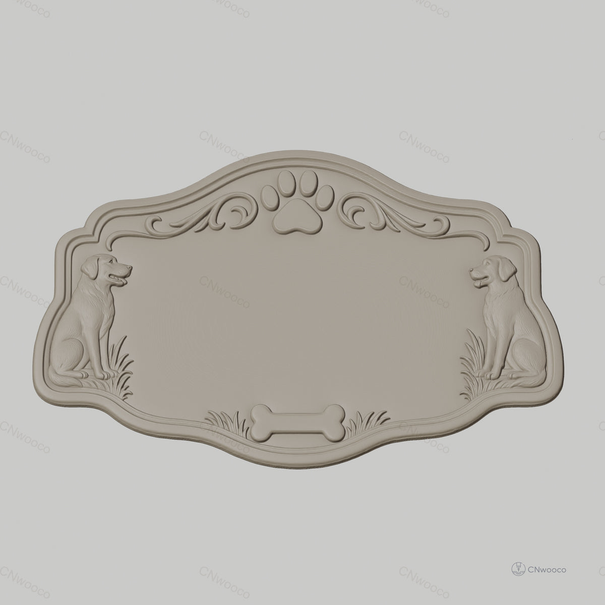 Fichier CNC & impression 3D plaque nom pour chien, décor chiens et os, STL très haute qualité
