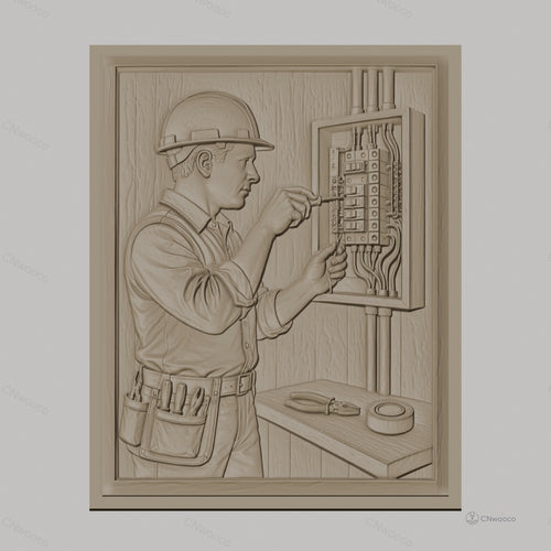 Fichier CNC & impression 3D électricien travaillant sur panneau électrique, outils de travail, haute qualité relief STL