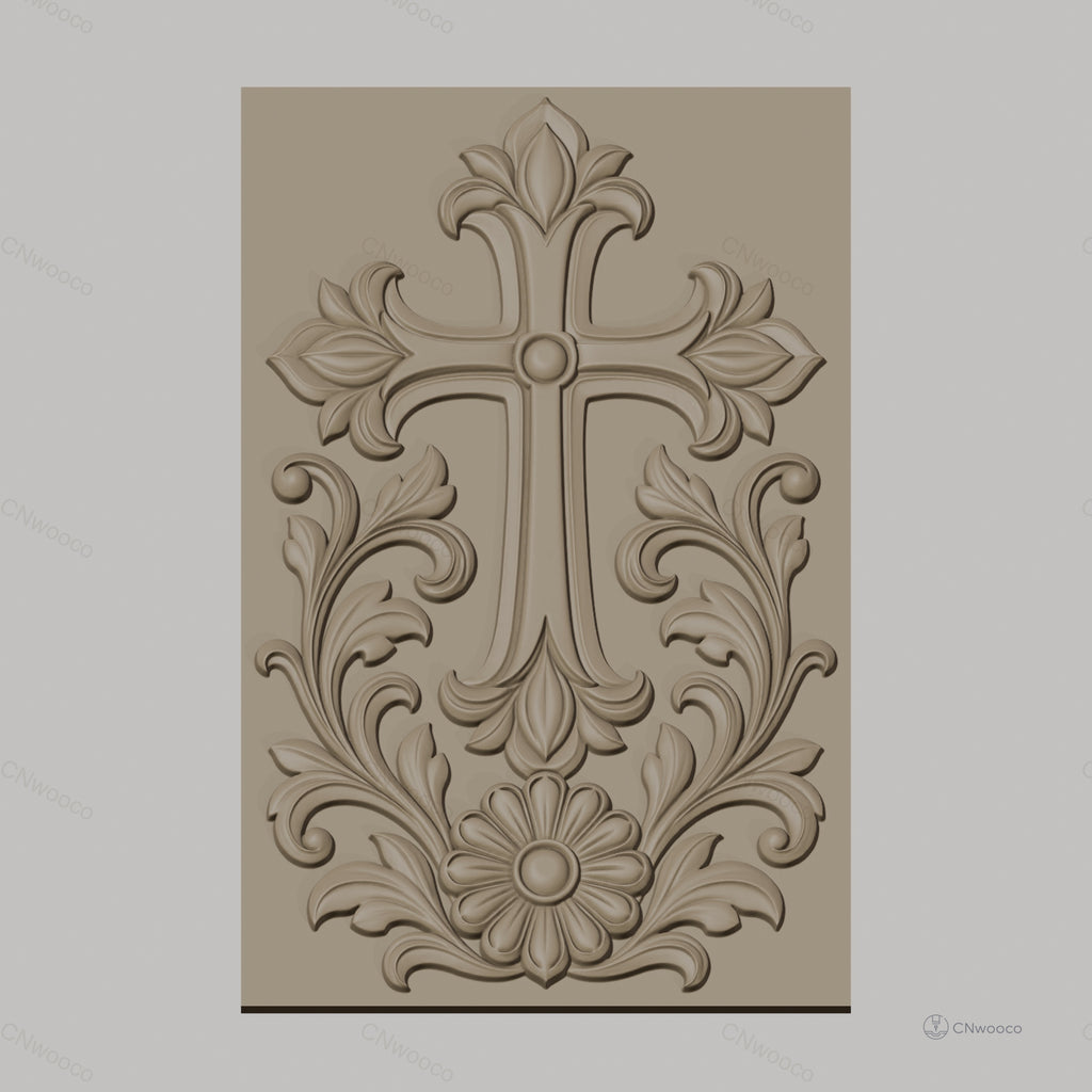 Fichier CNC & impression 3D Croix fleurie ornement décoratif haute qualité relief STL